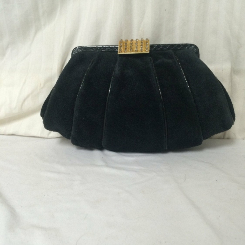 Vintage Black Suede Clutch